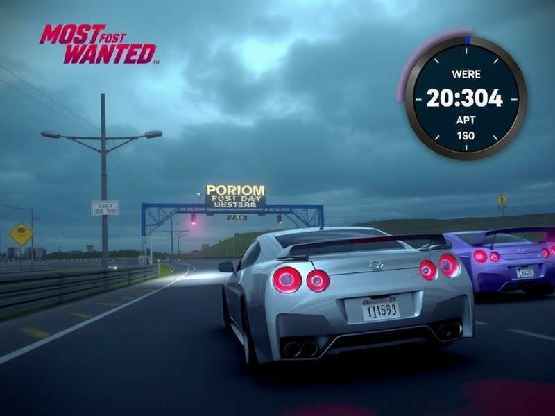 The iconic blue and silver BMW M3 GTR from Need for Speed Most Wanted speeding through Rockport City