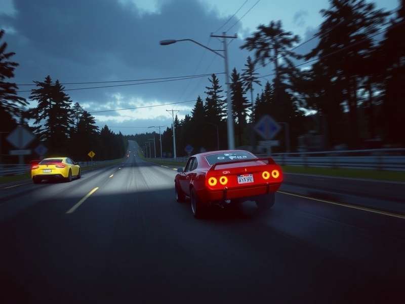 Need for Speed Unbound PS5 gameplay screenshot showing a high-speed chase in Lakeshore City at night