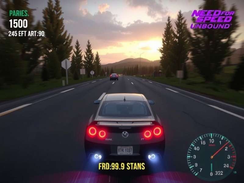 Need for Speed Unbound gameplay screenshot showing street racing at night