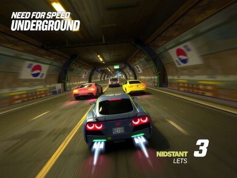 Need for Speed Underground gameplay scene with tuned cars racing at night