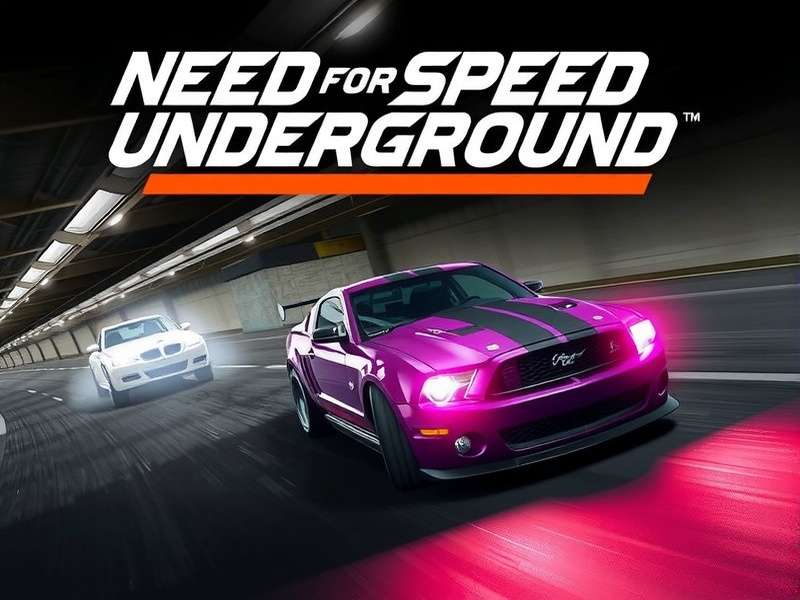Need for Speed Underground gameplay screenshot showing neon-lit cars at night