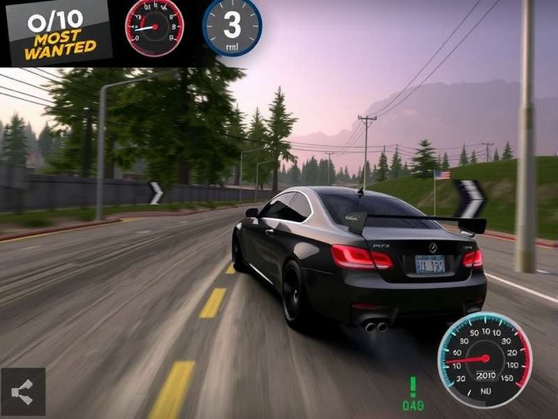 Need for Speed Most Wanted gameplay on Android phone showing high-speed chase