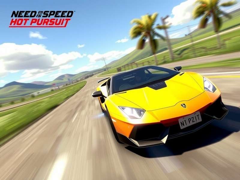 Need for Speed Hot Pursuit gameplay screenshot showing a Lamborghini police car pursuing a Bugatti Veyron on a coastal highway