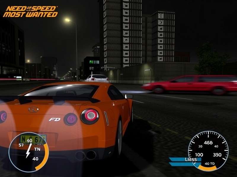 Need For Speed Most Wanted PSP cover art showing Rockport city skyline and the iconic BMW M3 GTR