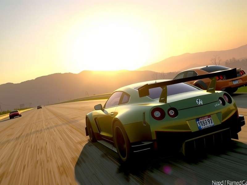 Need For Speed racing car speeding on a neon-lit city street at night