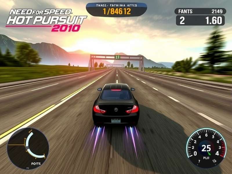 Need For Speed Hot Pursuit 2010 PC gameplay screenshot showing police chase at sunset